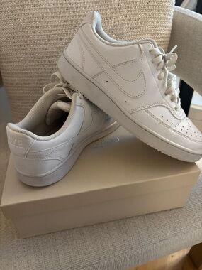 Nike All-White Leather Low-Top Sneakers
